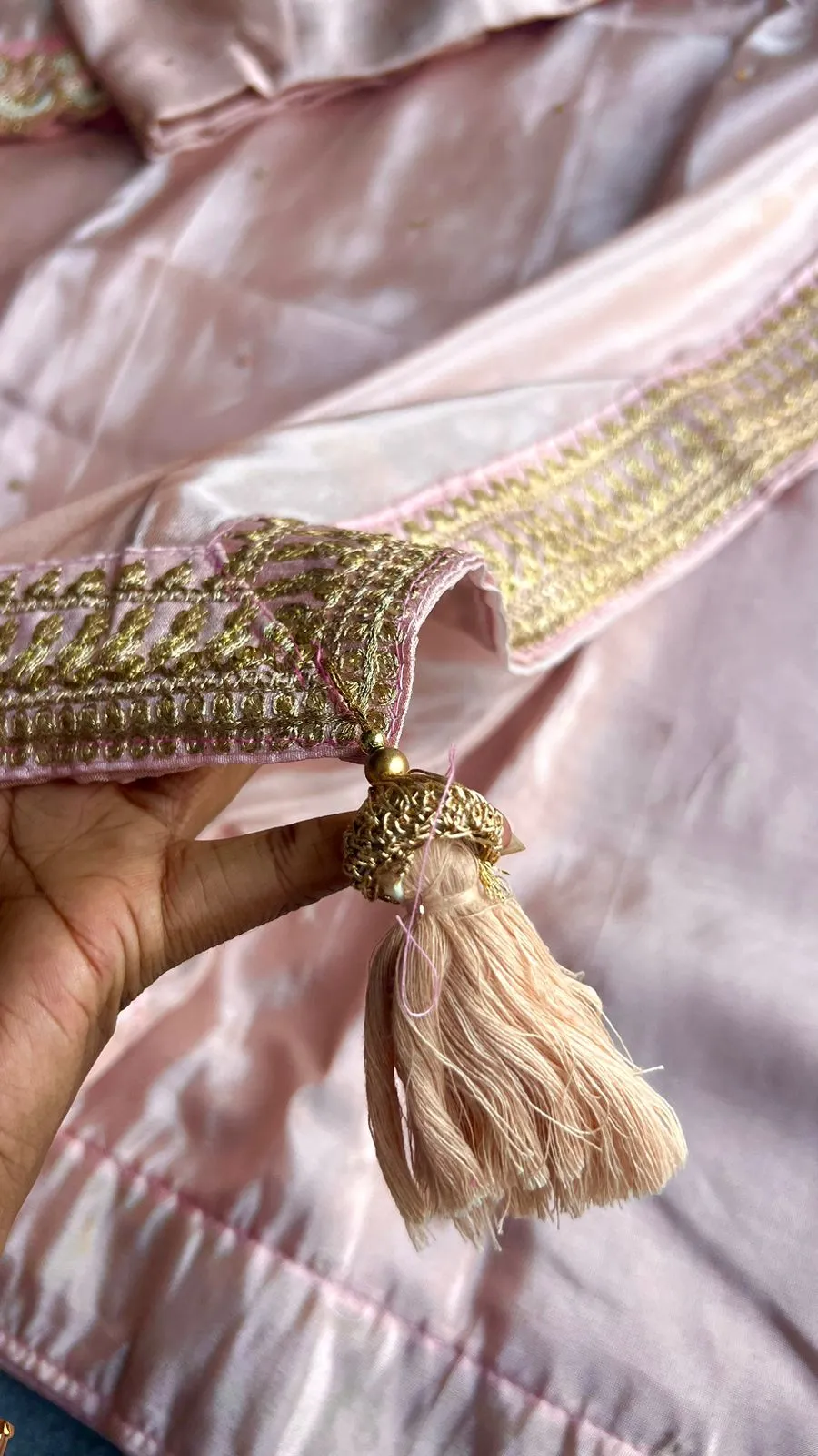 Peach soft silk saree with hand worked blouse